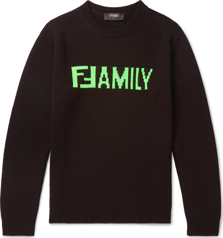 Fendi Slim-Fit Logo-Intarsia Virgin Wool Sweater