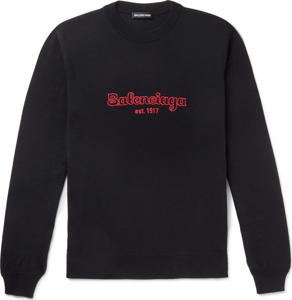 Balenciaga Logo-Embroidered Virgin Wool Sweater