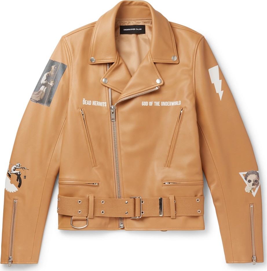 Undercover Slim-Fit Printed Leather Biker Jacket