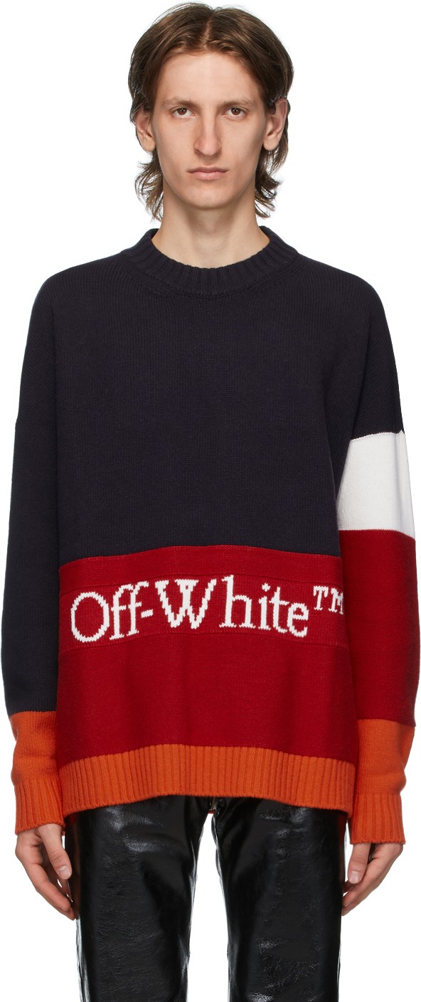 Off White Navy & Red Color Block Sweater