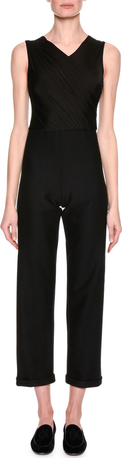 Giorgio Armani High-V Sleeveless Cropped Jumpsuit, Black