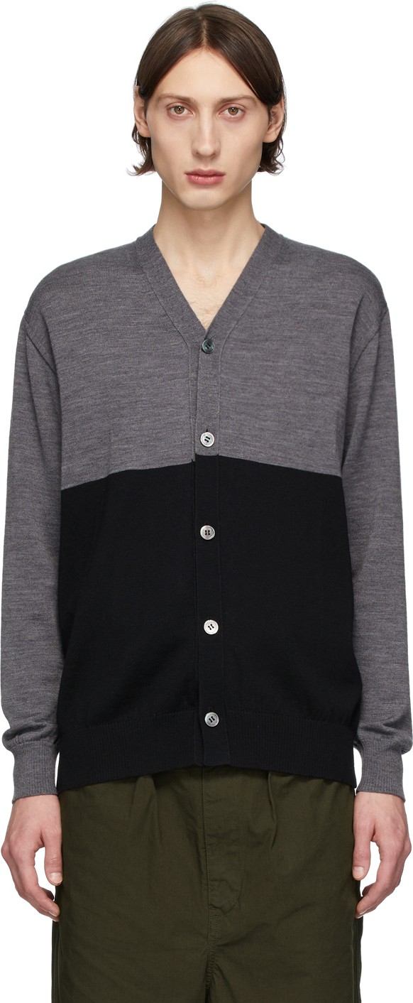 Comme des Garçons Homme Grey & Black Worsted Wool Cardigan