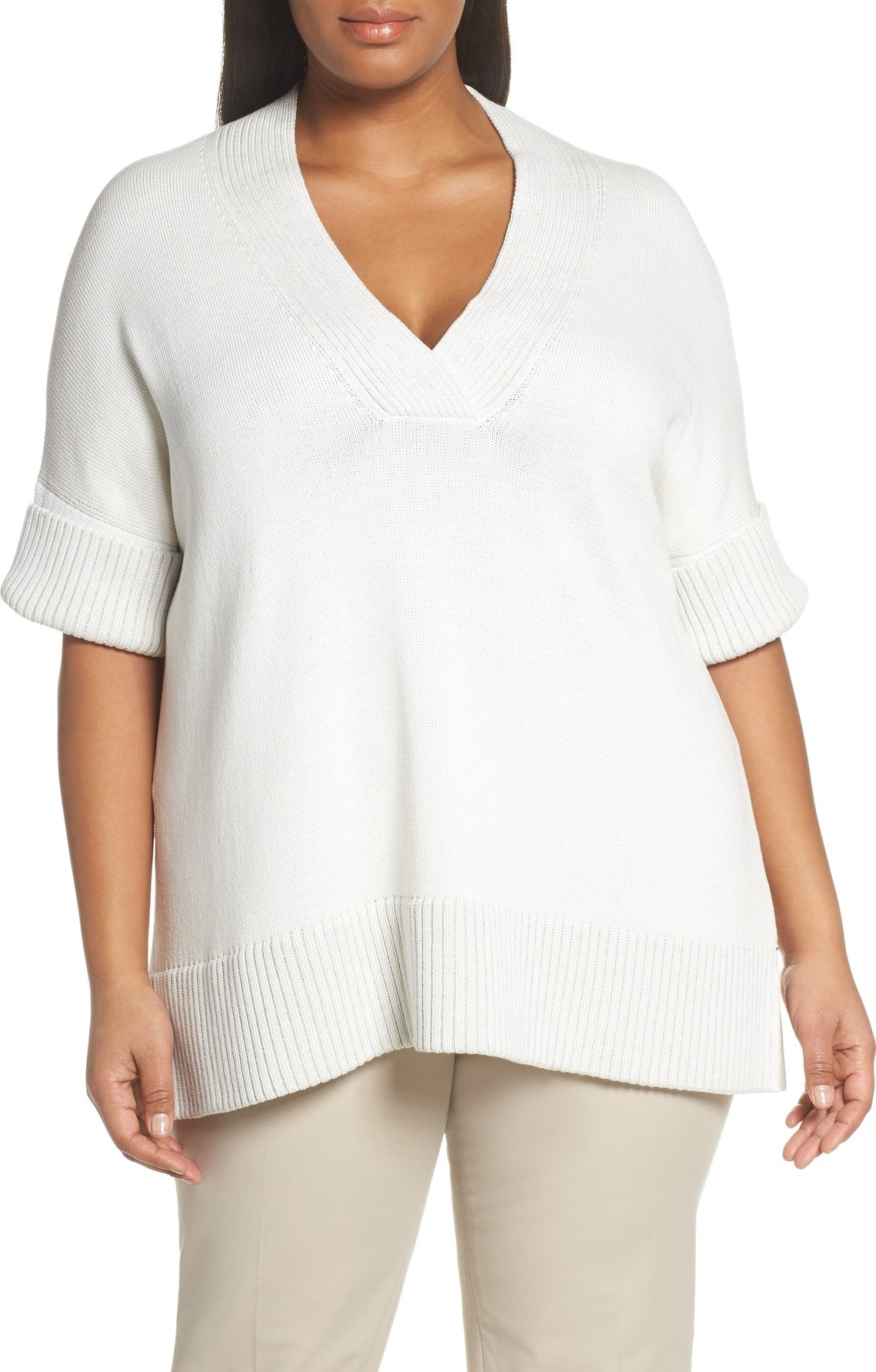 Lafayette 148 New York Vanisé Relaxed V-Neck Sweater