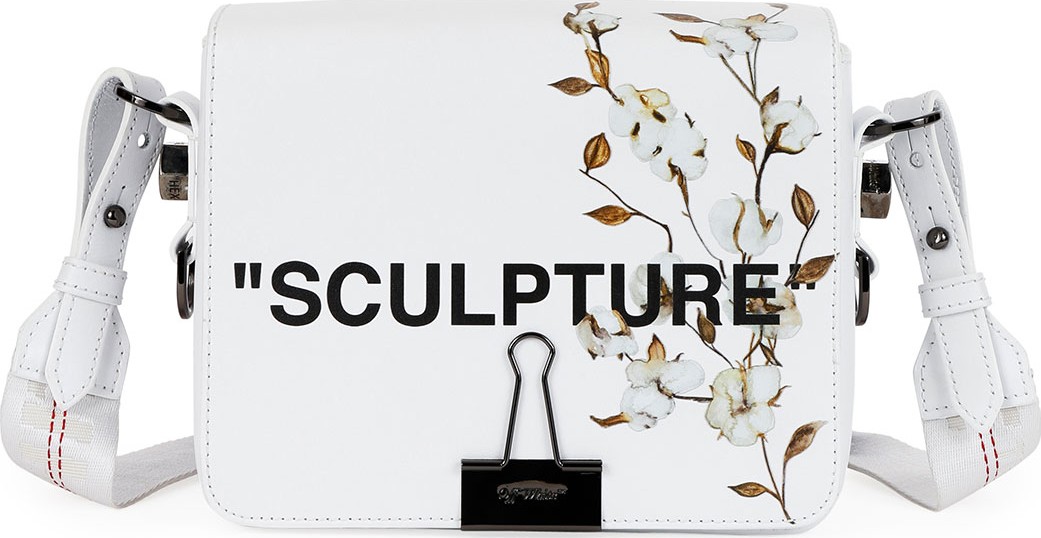 Off White Cotton Flower Leather Crossbody Bag