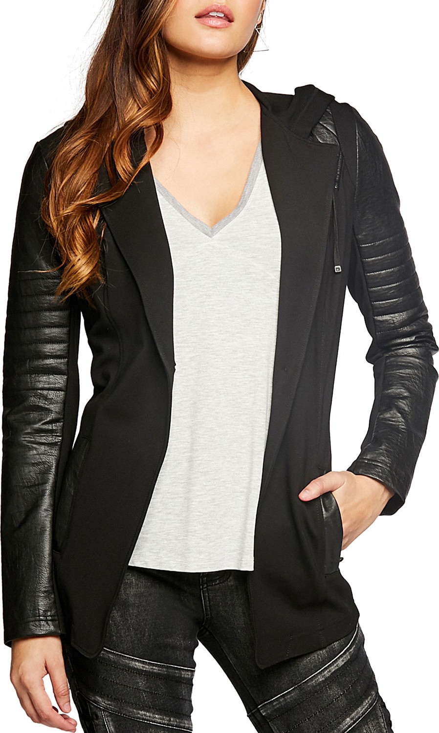 Blanc Noir Hooded Single-Button Moto Blazer