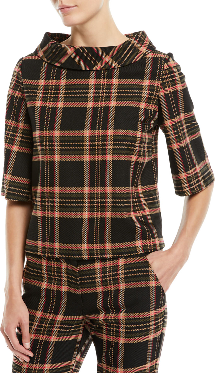 Trina Turk Kailee Half-Sleeve Top in Plaid