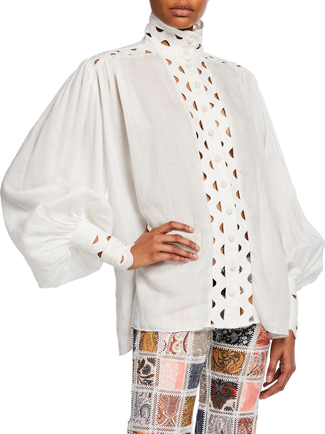 Zimmermann Ninety-Six Wave High-Neck Button-Front Top