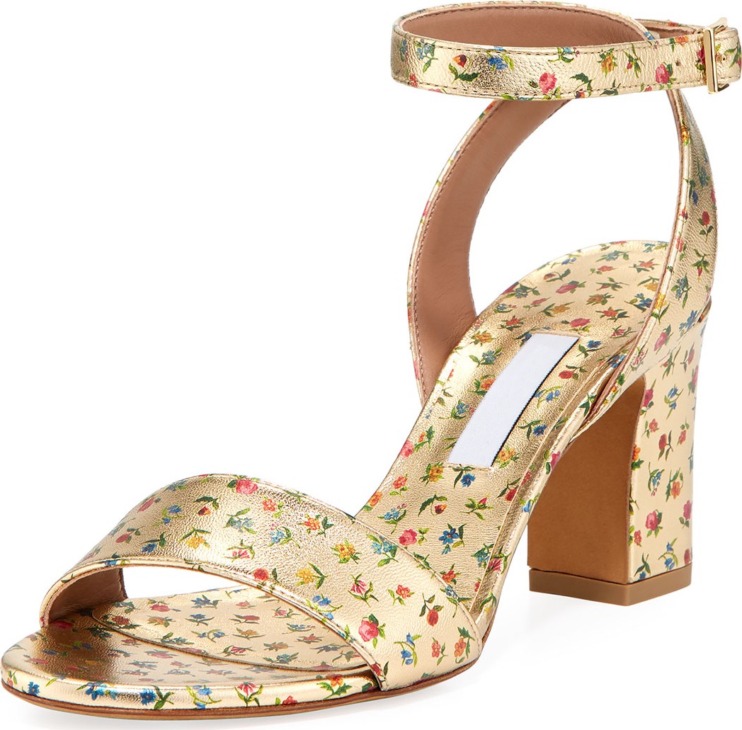Tabitha Simmons Leticia Floral-Print Metallic Sandals