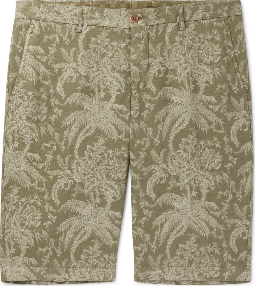 Etro Tapered Floral-Print Linen Bermuda Shorts