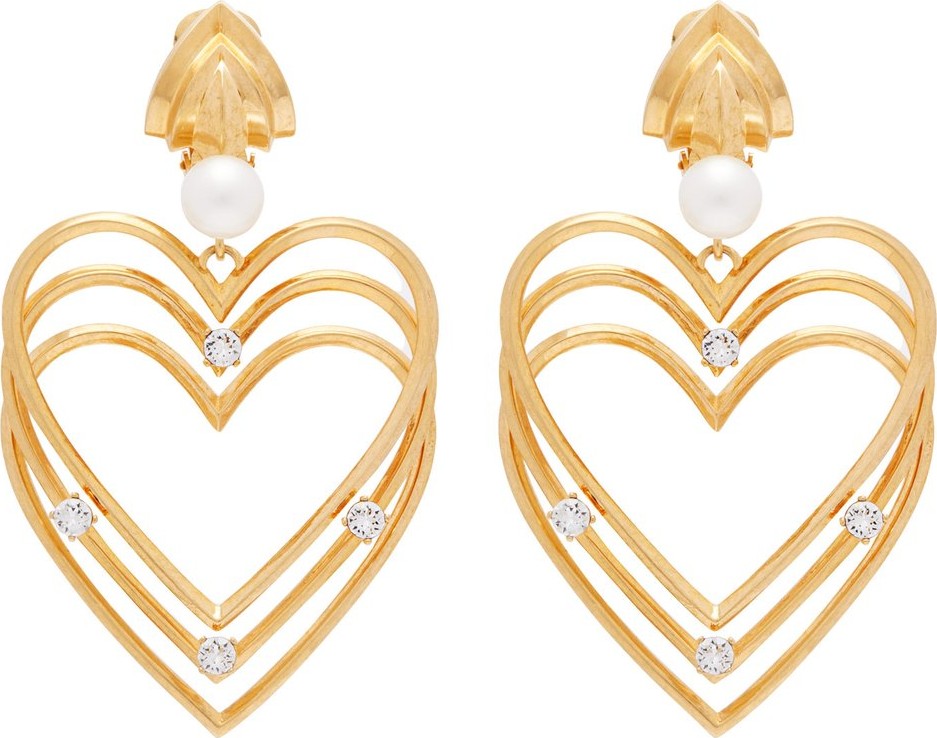Balenciaga Crystal and pearl heart clip-on earrings