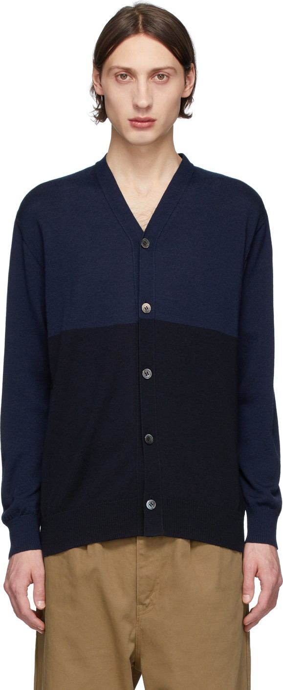 Comme des Garçons Homme Navy Worsted Wool Cardigan