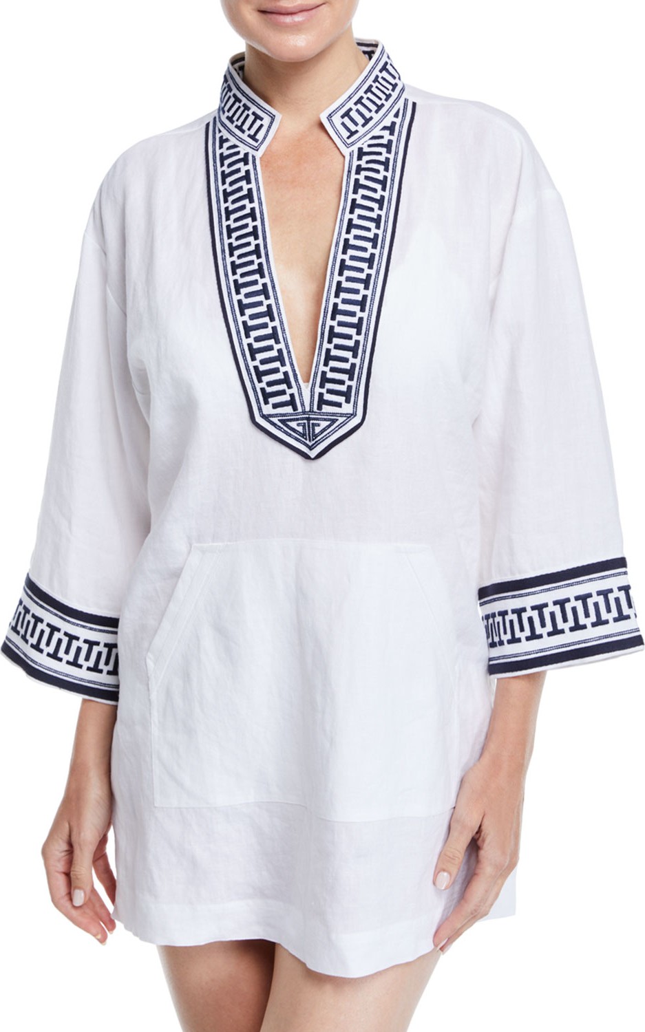 Tory Burch Tory Embroidered Linen Coverup Tunic