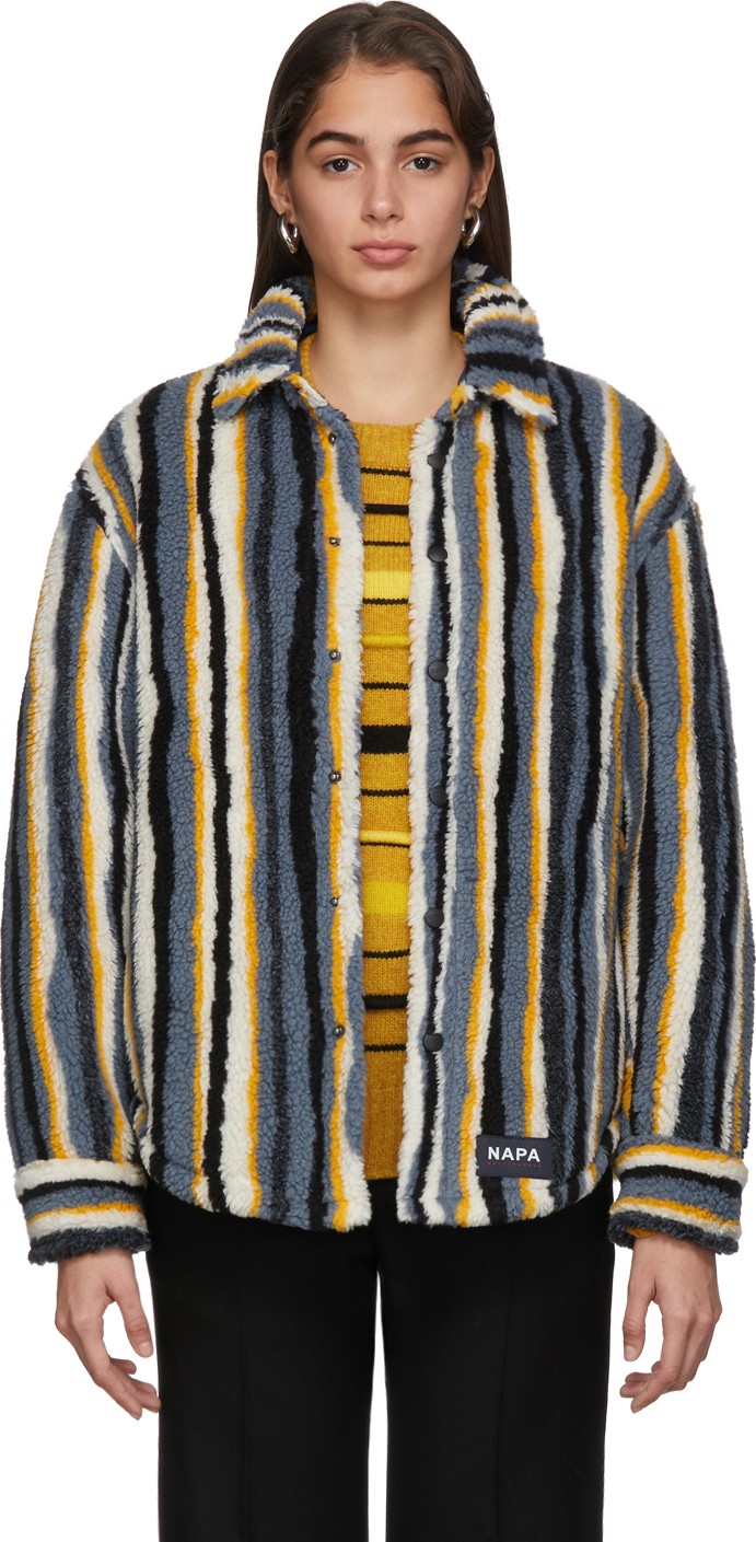 NAPA by Martine Rose Blue Striped Fleece Button-Up Jacket