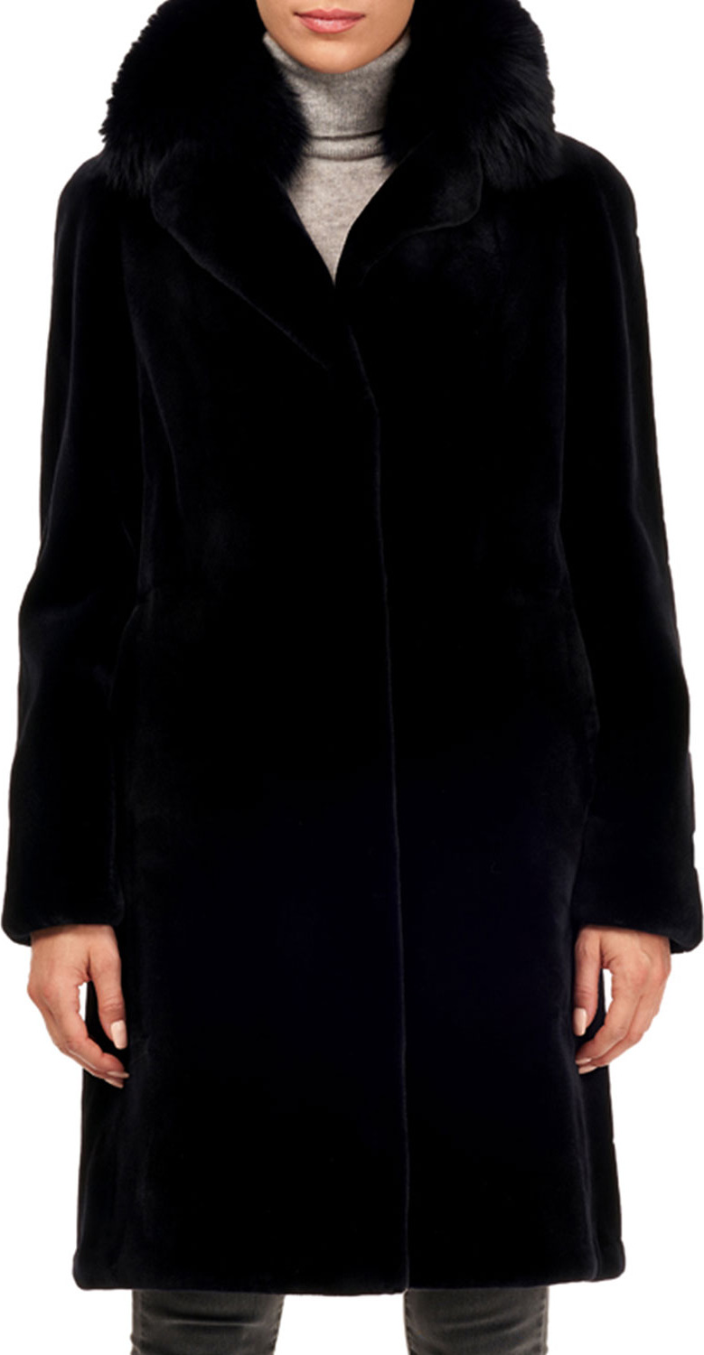 Gorski Sheared Mink Fur Coat w/ Fox Collar