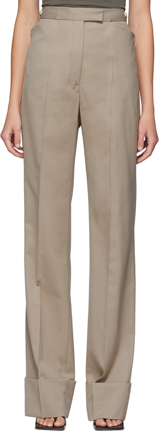 Lemaire Beige Wool Straight Trousers Lemaire Beige Wool Straight Trousers