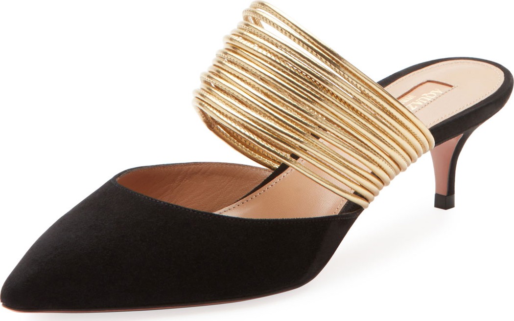 Aquazzura New Rendez Vous Strappy Kitten-Heel Mules