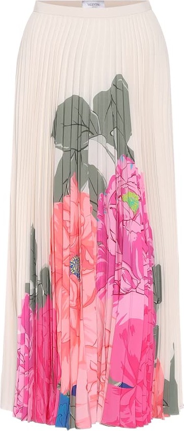 Valentino Pleated floral silk midi skirt