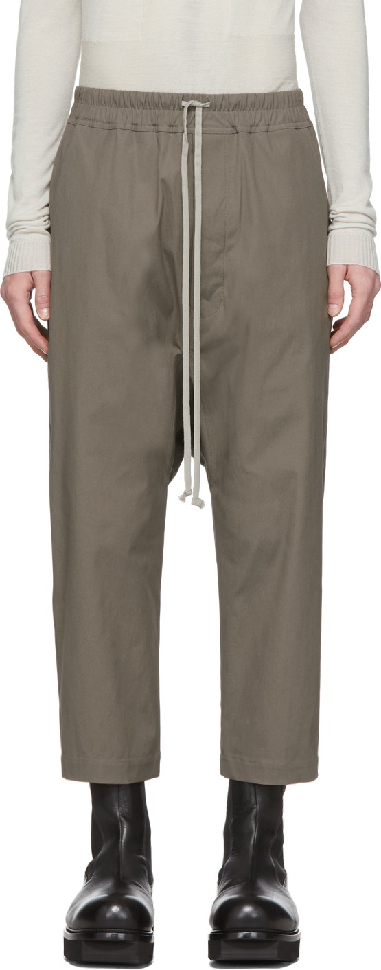 Rick Owens Taupe Drawstring Cropped Trousers