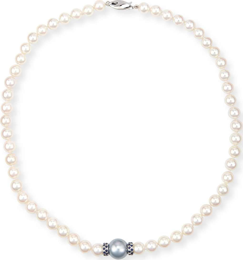 Belpearl Aura 18K White Gold Pearl & Blue Sapphire Necklace