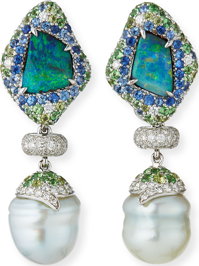 Margot McKinney 18k White Gold Mixed Pave & Pearl Drop Earrings