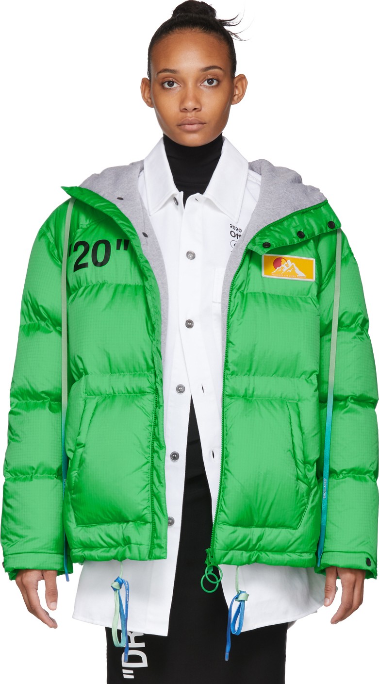 Off White Green Down Scaffolding Zipped Puffer Jacket