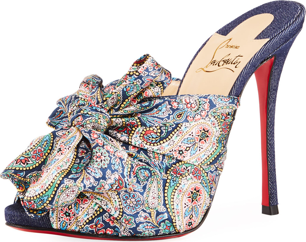 Christian Louboutin Moniquissima Paisley Red Sole Slide Sandal