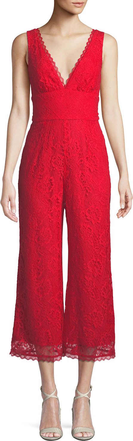 Lovers + Friends Kenneth Cropped Lace Wide-Leg Jumpsuit