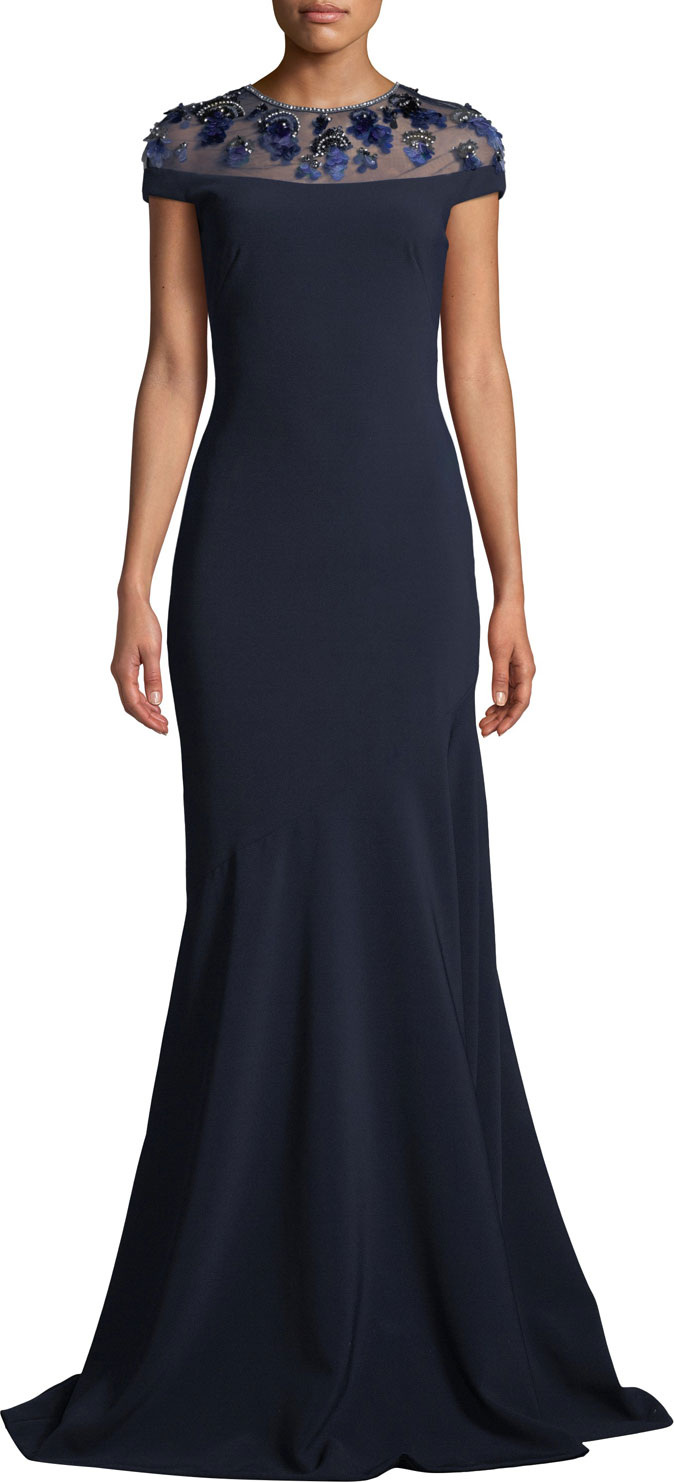 Theia Novelty Illusion Gown w/ Paillettes