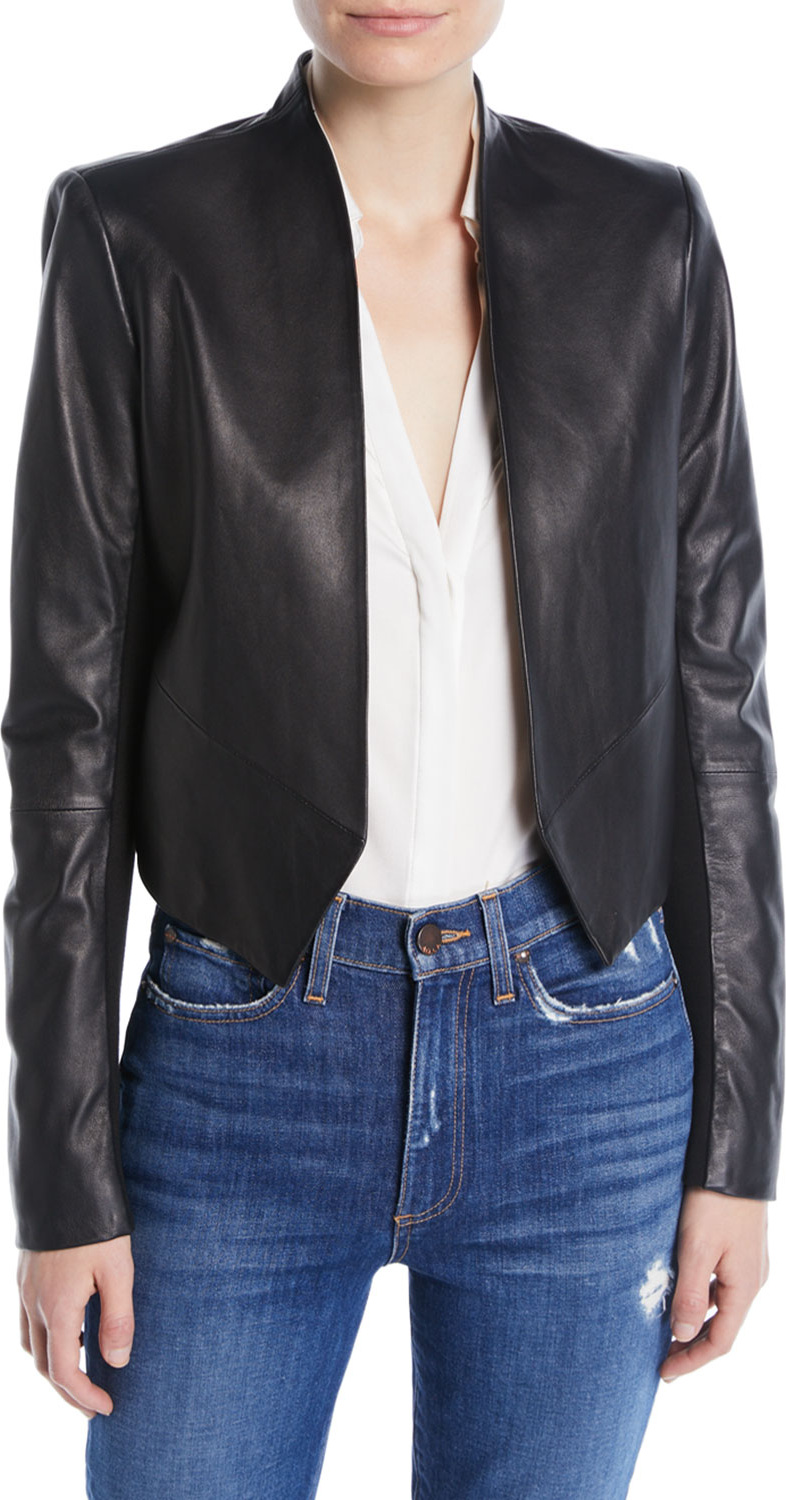 Alice + Olivia Harvey Draped Open-Front Leather Jacket