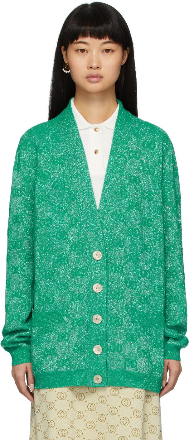 Gucci Green Lurex Interlocking G Cardigan