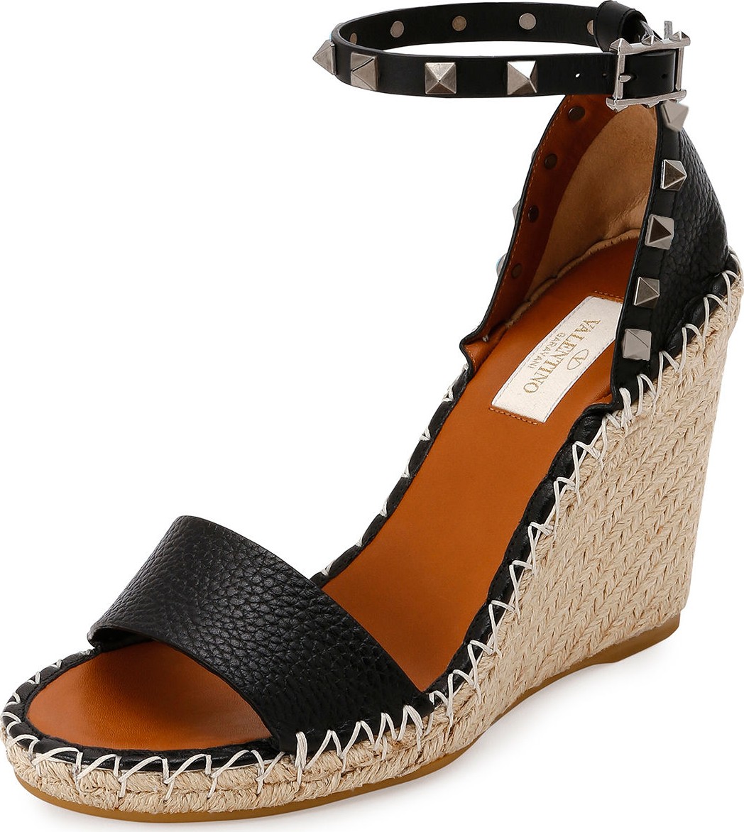 Valentino Rockstud Double Espadrille Wedge Sandals