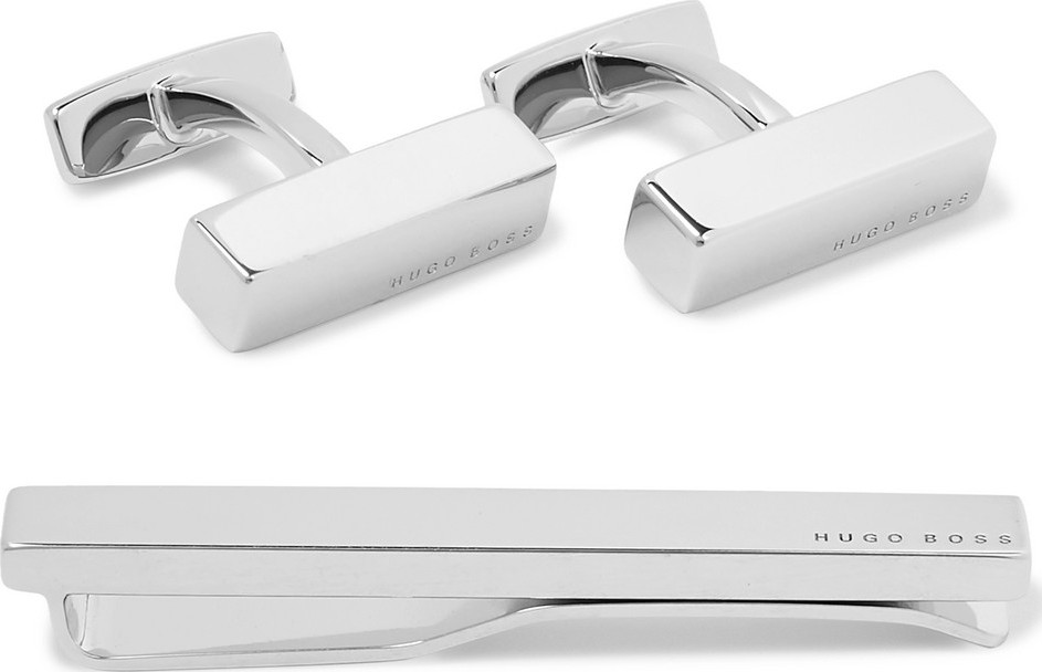HUGO BOSS Silver-Tone Cufflinks and Tie Clip Set