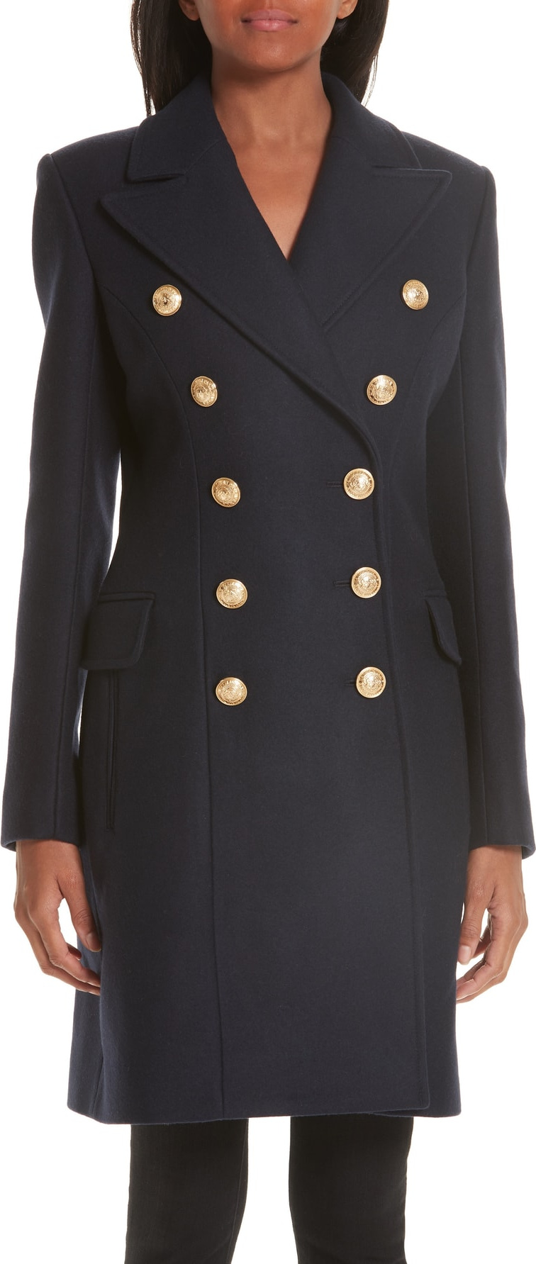 Balmain Double Breasted Wool & Cashmere Coat