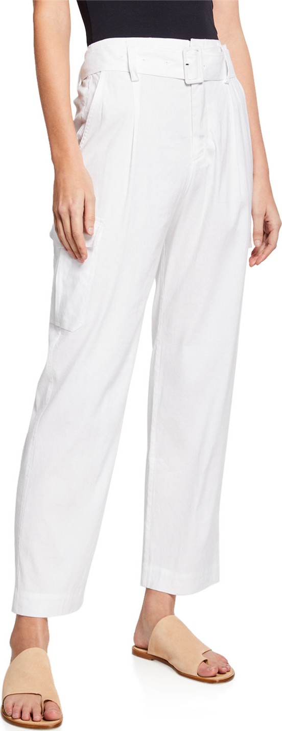 Vince Belted Linen Straight-Leg Pants
