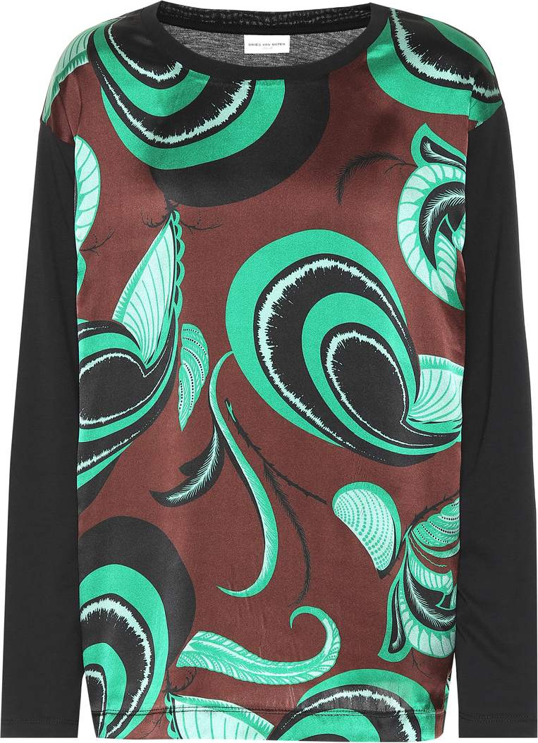 Dries Van Noten Printed cotton and silk top