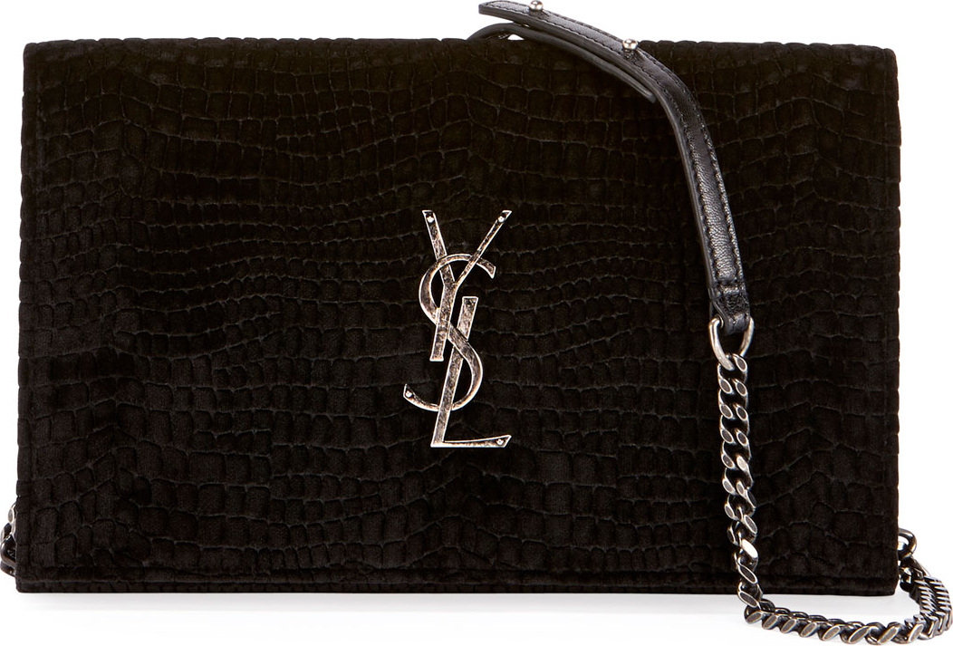 Saint Laurent Monogram Saint Laurent Croco Velvet Wallet on Chain