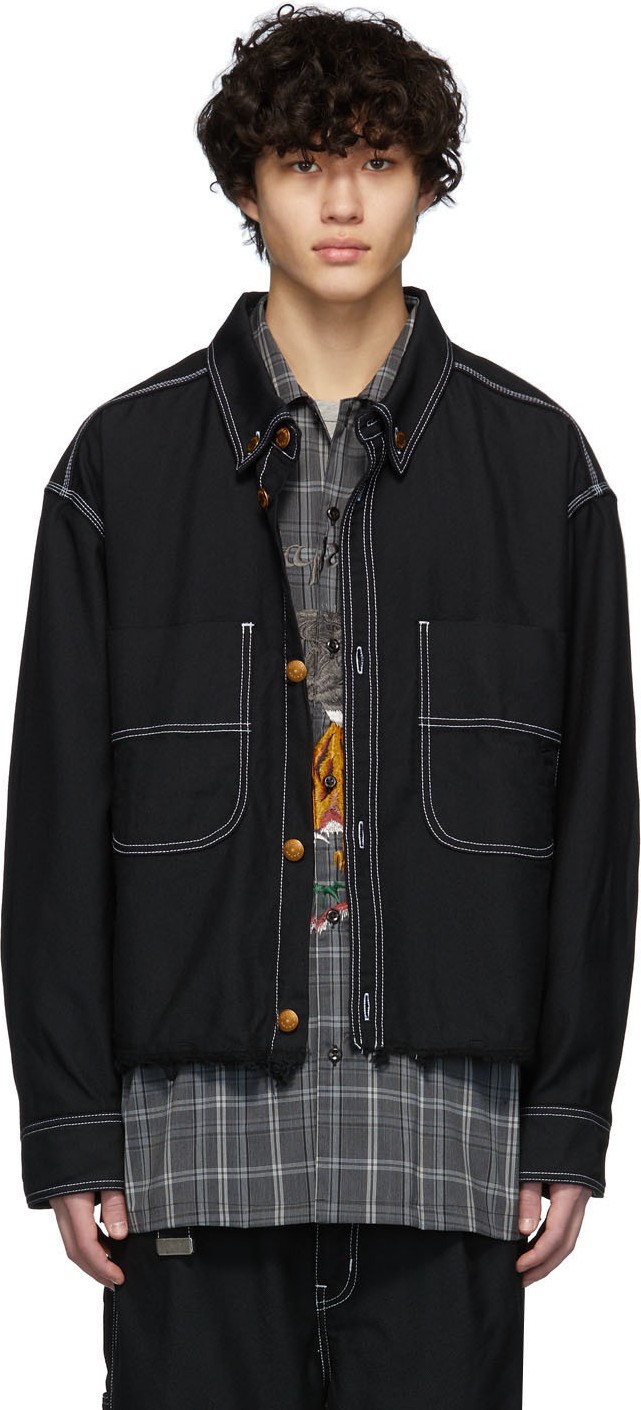 Doublet Black Wool Cut-Off Jacket