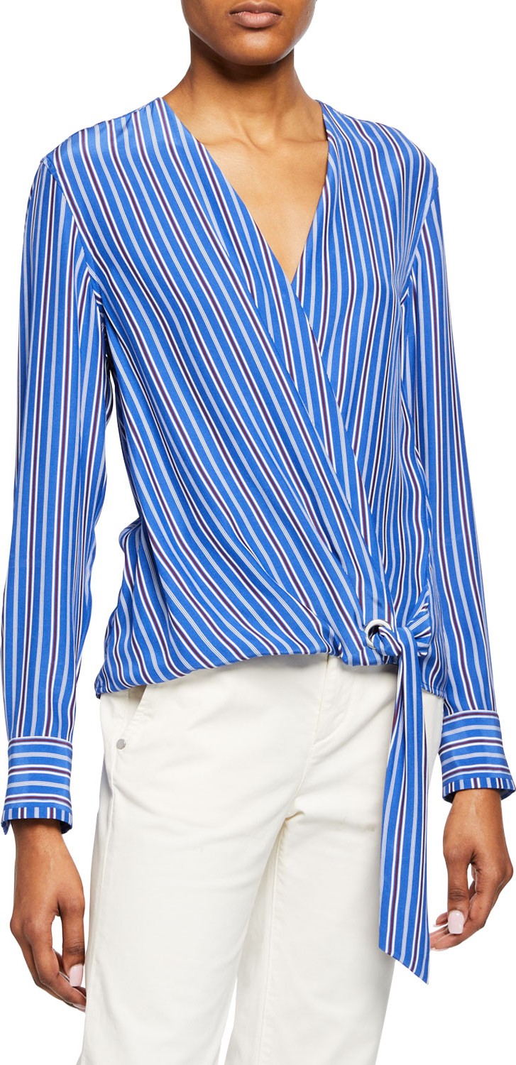Rag & Bone Felix Striped Silk Tie-Front Popover Top