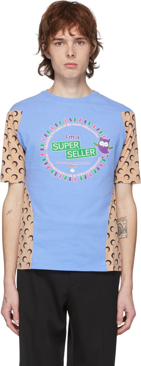 Marine Serre Blue Upcycled Moon Intervened T-Shirt