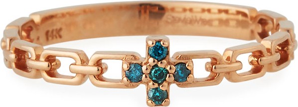 Stevie Wren 14k Rose Gold Chain-Link Blue Diamond Cross Ring, Size 7