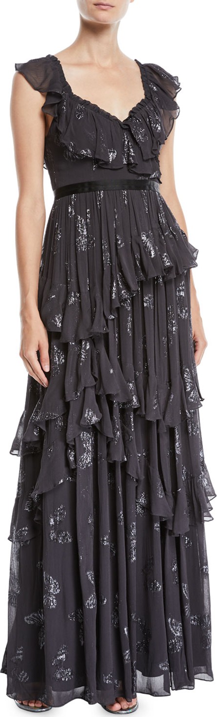 Needle & Thread Lurex® Butterfly Tiered Ruffle Gown