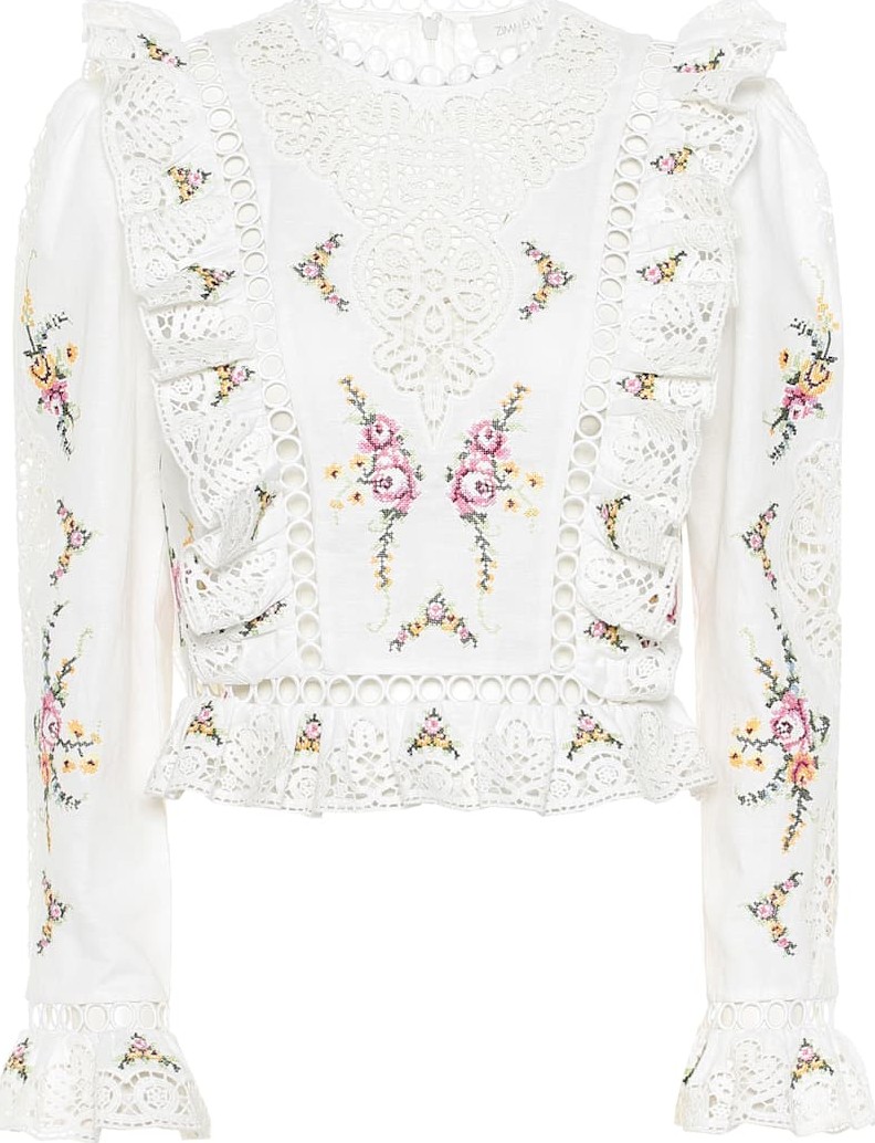 Zimmermann Allia floral cotton and linen top