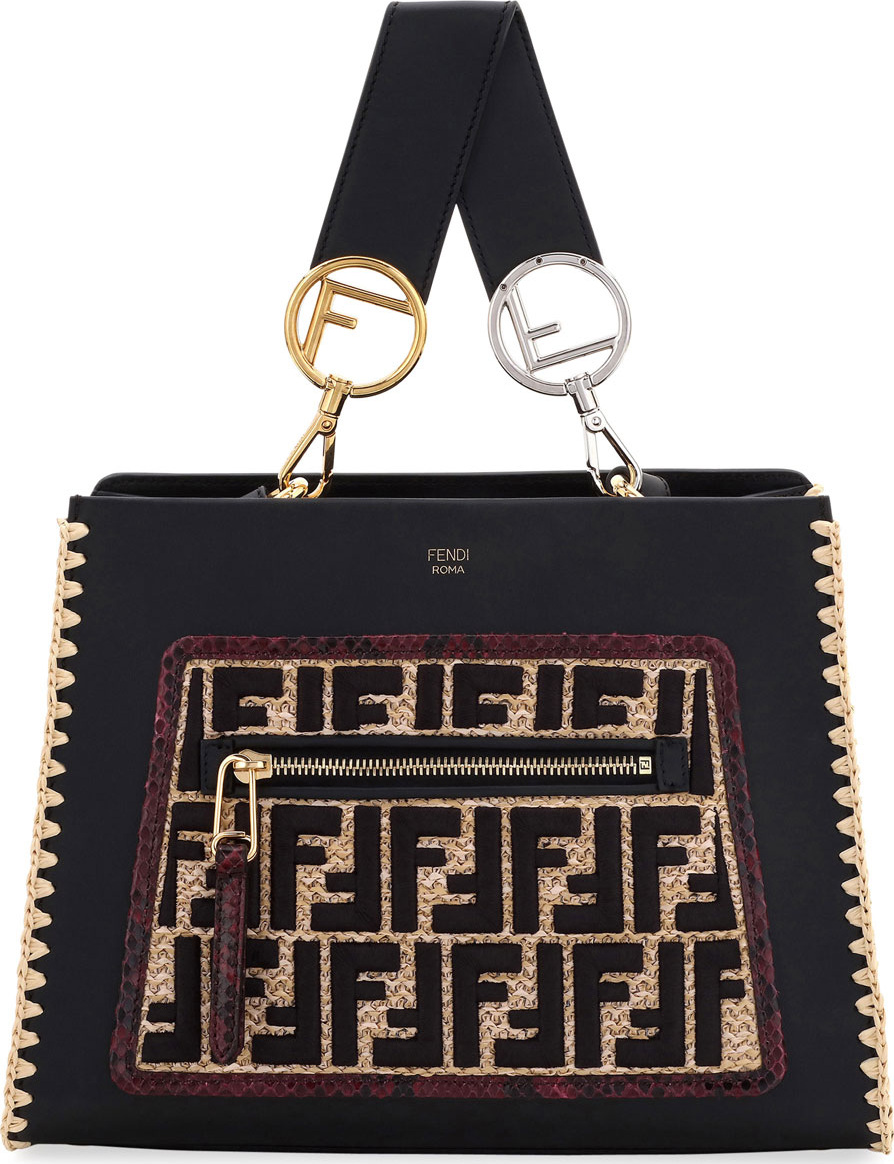 Fendi Runaway Leather & FF Raffia Shoulder Bag