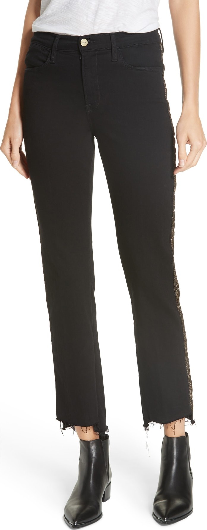 FRAME DENIM Le High Glitter Side Stripe Ankle Straight Leg Jeans