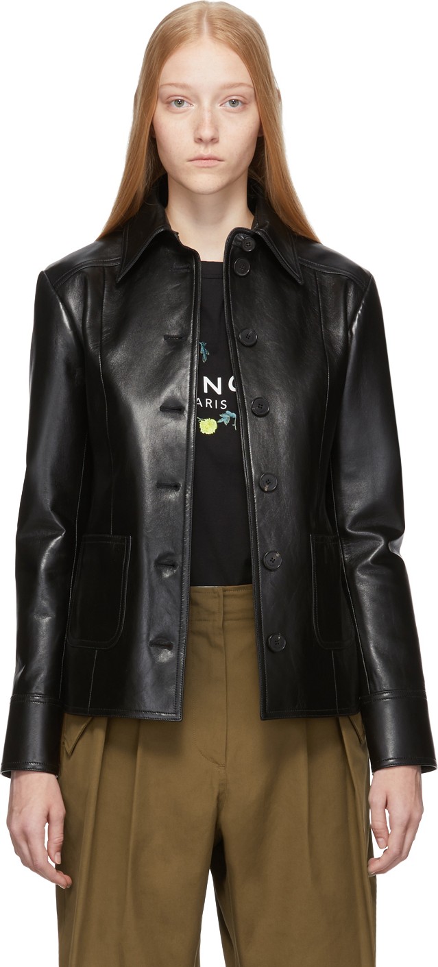 Givenchy Black Leather Button-Down Jacket