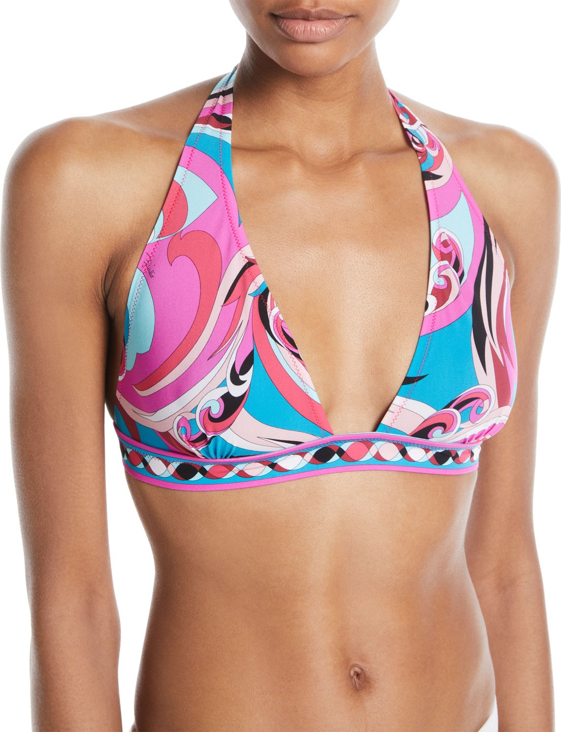 Emilio Pucci Parrot-Printed Halter Bikini Swim Top