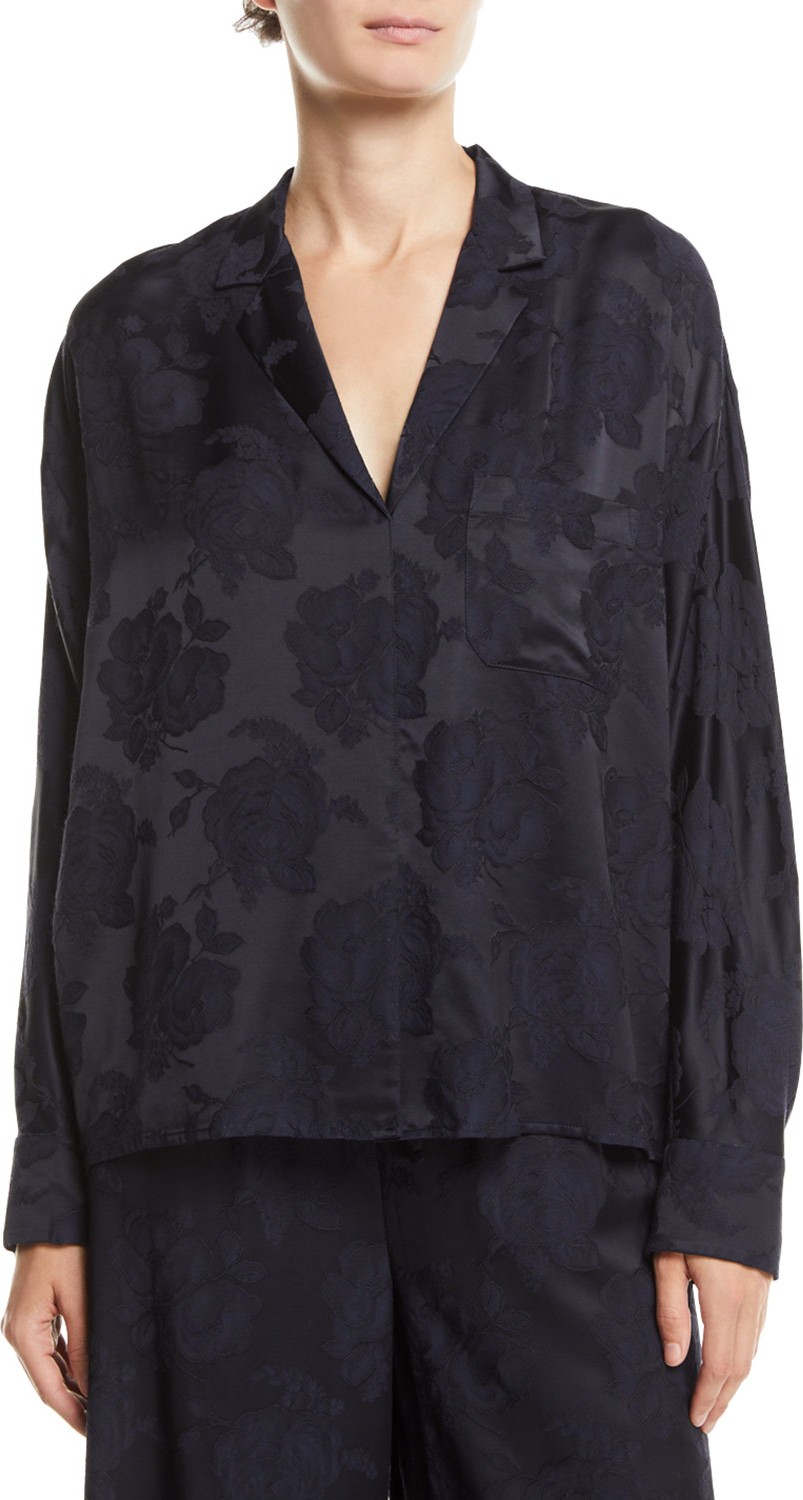 Vince Floral Jacquard Pajama Popover Top