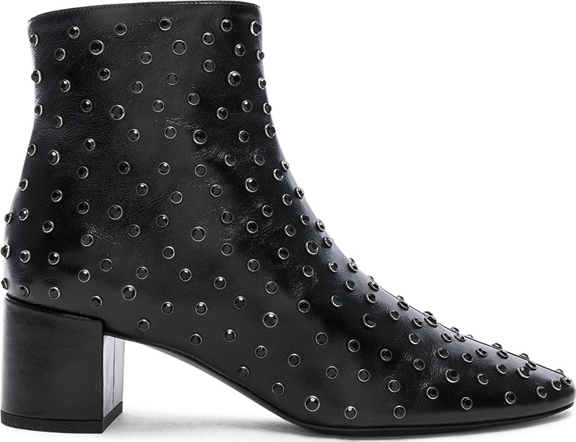 Saint Laurent Loulou Crystal Studded Leather Ankle Boots