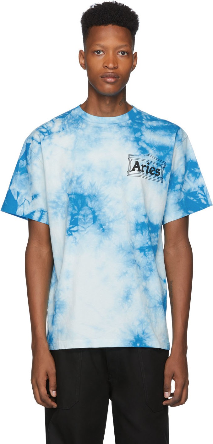 Aries Blue Tie-Dye Temple T-Shirt
