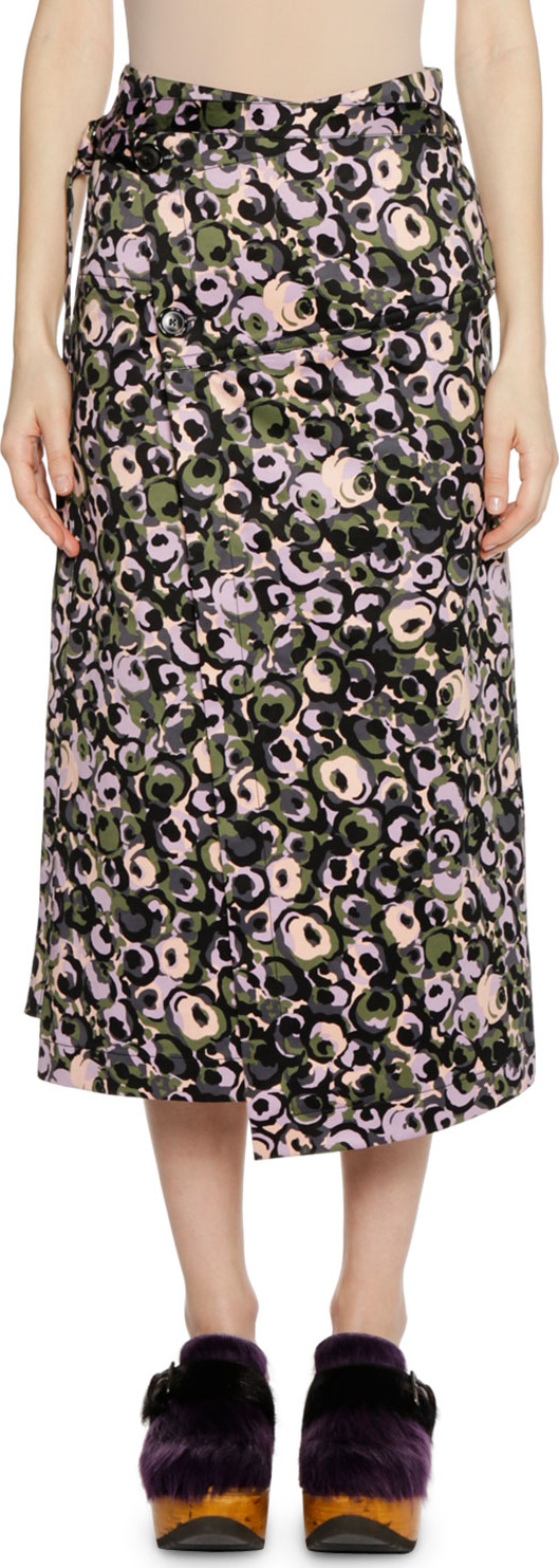Marni Wrap Tie-Waist Marken Abstract-Print Cotton Sateen Skirt